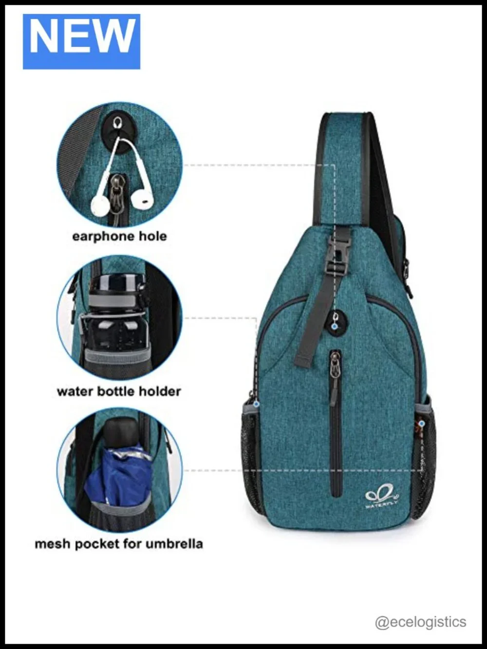 Crossbody Sling Backpack Travel Hiking Daypack Water Resistant Polyester